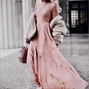 NEW For Love & Lemons Gilded Star Maxi Dress Rose Gold M